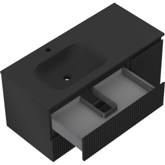 Mexen Rivel koupelnová skříňka 100 cm s umyvadlem Vela levým, 2S, 1D, drážkovaná, matná černá - 91A23-10047-3-BBFFF71-W23L71