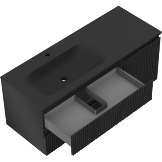 Mexen Rivel koupelnová skříňka 120 cm s umyvadlem Vela levým, 2S, 1D, drážkovaná, matná černá - 91A23-12047-3-BBFFF71-W23L71