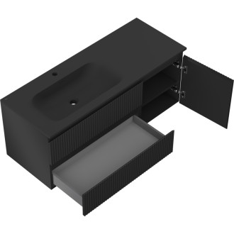 Mexen Rivel koupelnová skříňka 120 cm s umyvadlem Vela levým, 2S, 1D, drážkovaná, matná černá - 91A23-12047-3-BBFFF71-W23L71