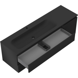 Mexen Rivel koupelnová skříňka 160 cm s umyvadlem Vela levým, 2S, 1D, drážkovaná, matná černá - 91A23-16047-3-BBFFF71-W23L71