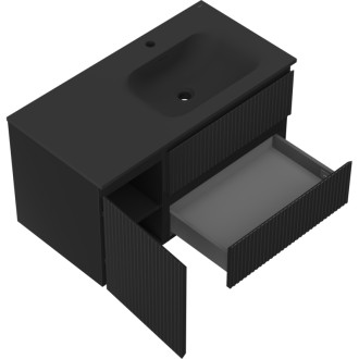 Mexen Rivel koupelnová skříňka 90 cm s umyvadlem Vela pravá, 2S, 1D, drážkovaná, matná černá - 91A23-09047-3-BBFFF71-W23P71