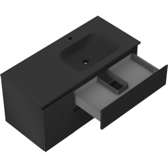 Mexen Rivel koupelnová skříňka 120 cm s umyvadlem Vela pravá, 2S, 1D, drážkovaná, matná černá - 91A23-10047-3-BBFFF71-W23P71