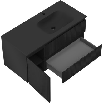 Mexen Rivel koupelnová skříňka 120 cm s umyvadlem Vela pravá, 2S, 1D, drážkovaná, matná černá - 91A23-10047-3-BBFFF71-W23P71