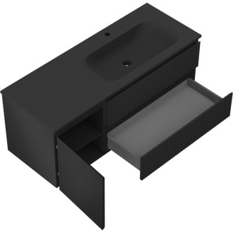 Mexen Rivel koupelnová skříňka 120 cm s umyvadlem Vela pravá, 2S, 1D, drážkovaná, matná černá - 91A23-12047-3-BBFFF71-W23P71
