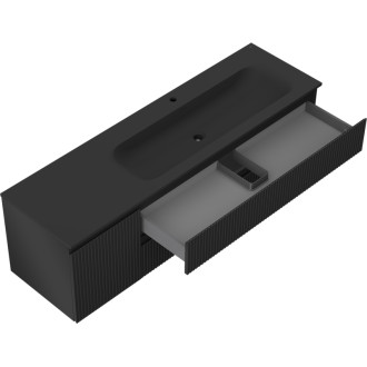 Mexen Rivel koupelnová skříňka 160 cm s umyvadlem Vela pravá, 2S, 1D, drážkovaná, matná černá - 91A23-16047-3-BBFFF71-W23P71