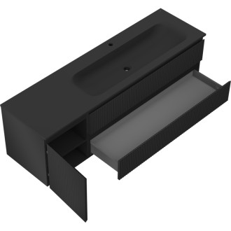 Mexen Rivel koupelnová skříňka 160 cm s umyvadlem Vela pravá, 2S, 1D, drážkovaná, matná černá - 91A23-16047-3-BBFFF71-W23P71