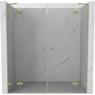 Sprchové dvere Mexen Lunar Duo s otočnými dverami 190 cm, priehľadné, kartáčované zlato - 834D-190-000-55-00