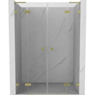 Sprchové dvere Mexen Lunar L Duo s otočnými dverami 140 cm, priehľadné, kartáčované zlato - 834DL-140-000-55-00