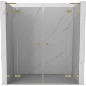 Sprchové dvere Mexen Lunar L Duo s otočnými dverami 190 cm, priehľadné, kartáčované zlato - 834DL-190-000-55-00