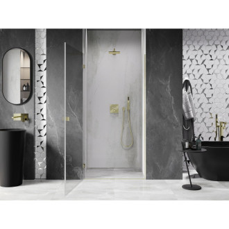 Sprchové dveře Mexen Lunar-B s levými panty 50 cm, průhledné, kartáčované zlato - 832-050-000-55-00-L