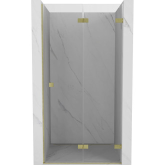 Sprchové dvere Mexen Lunar-F pravé skladacie 55 cm, priehľadné, kartáčované zlato - 836-055-000-55-00-P
