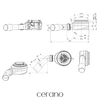 CERANO - Sifón sprchovej vaničky 90mm - nízky - DN40/50 - príruba nerez