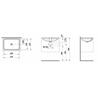Umyvadlo Laufen Pro 60x40 cm bez otvoru pro baterii H8119650001091