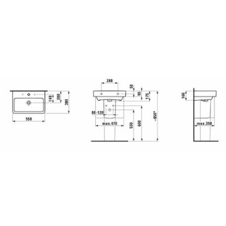 Umyvadlo Laufen Pro 60x38 cm otvor pro baterii, bez přepadu H8189590001561