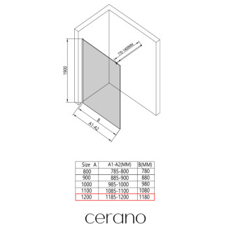 CERANO - Sprchová zástena Walk-in Opal Ľ/P - 6 mm - čierna matná, transparentné sklo - 120x190 cm