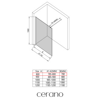 CERANO - Sprchová zástena Walk-in Opal Ľ/P - 6 mm - čierna matná, transparentné sklo - 80x190 cm