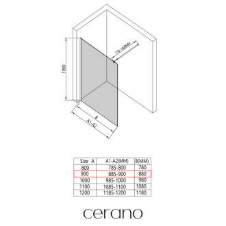 CERANO - Sprchová zástena Walk-in Opal Ľ/P - 6 mm - čierna matná, transparentné sklo - 90x190 cm
