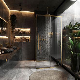 Rea Sprchovací kút REA SOLAR - zlatý Brush 90x90 KPL-96018