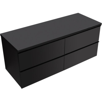 CERANO - Kúpeľňová skrinka Velora - čierna matná, úchytka čierna + doska pod umývadlo Navira Pro - 36 mm - 140x56,6x46,5 cm