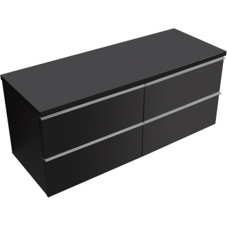 CERANO - Kúpeľňová skrinka Velora - čierna matná, úchytka chróm + doska pod umývadlo Navira Pro - 36 mm - 140x56,6x46,5 cm