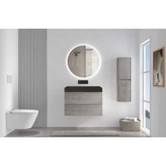 CERANO - Kúpeľňová skrinka Carole - betónovo šedá + umývadlo z lit. mramoru Vita - čierna matná - 70x58x46 cm