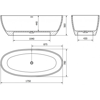 Voľne stojaca vaňa Mexen Torino z konglomerátu 175 x 78 cm, matná biela - 57271757800