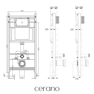 CERANO - Kompletný podomietkový WC set Lite/Cesso - biela lesklá - WC tlačidlo Slim, čierne matné - predstenová inštalácia / sadrokartón - 49x36 cm