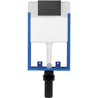 CERANO - Kompletný podomietkový WC set Lite/Norbi - biela lesklá - WC tlačidlo Slim, čierne matné - na zamurovanie - 48,5x36,5 cm