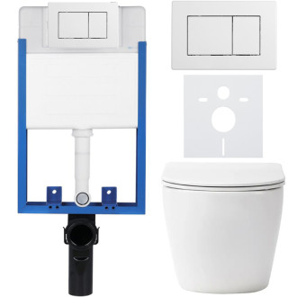 CERANO - Kompletný podomietkový WC set Lite/Verde - biela matná - WC tlačidlo Classic, biele - na zamurovanie - 49x36 cm