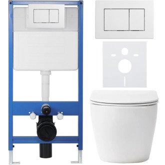 CERANO - Kompletný podomietkový WC set Lite/Verde - biela matná - WC tlačidlo Classic, biele - predstenová inštalácia / sadrokartón - 49x36 cm