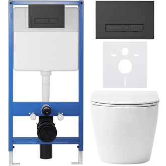 CERANO - Kompletný podomietkový WC set Lite/Verde - biela matná - WC tlačidlo Slim, čierne matné - predstenová inštalácia / sadrokartón - 49x36 cm