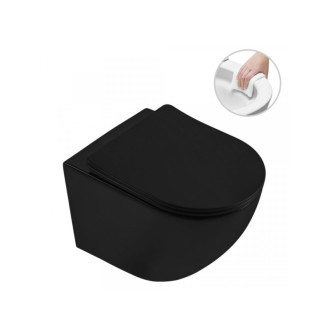 CERANO - Kompletný podomietkový WC set Lite/Verde - čierna lesklá - WC tlačidlo Slim, čierne matné - predstenová inštalácia / sadrokartón - 49x36 cm