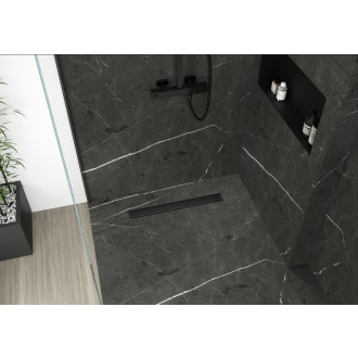 CERANO - Sprchový odtokový žľab, sifón otočný 360 ° - dizajn 2v1 - nerez - DN40 - čierna matná - 114 cm