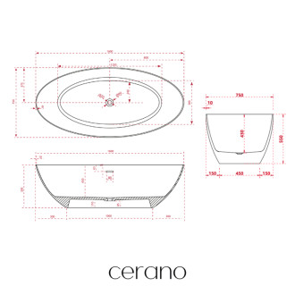 CERANO - Voľne stojaca vaňa z liateho mramoru Emilia - čierna matná - 160x75cm