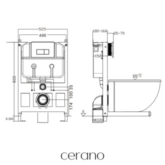 CERANO - Modul nízky pre WC závesné Prime - predstenová inštalácia / sadrokartón - 52,5x80 cm