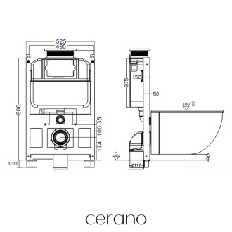 CERANO - Modul nízky pre WC závesné Prime - ovládanie zhora - predstenová inštalácia / sadrokartón - 52,5x80 cm