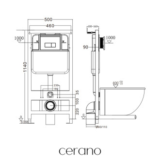 CERANO - Modul pre WC závesné Prime - predstenová inštalácia / sadrokartón - 50x114 cm