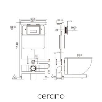 CERANO - Modul pre WC závesné Prime - voľne stojace - predstenová inštalácia / sadrokartón - 54,5x114 cm