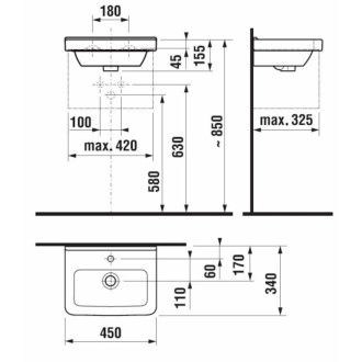 Umývadlo Jika Cubito 45x34 cm otvor pre batériu uprostred H8114221001041