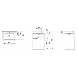 Umývadlo na dosku Laufen Val 55x42 cm otvor pre batériu uprostred H8162824001041