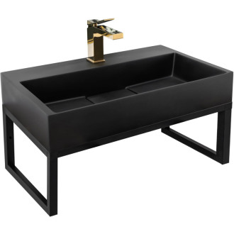Konglomerátové umývadlo na dosku REA GOYA - matné čierne 60CM + konzola
