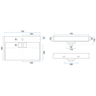 Konglomerátové umývadlo na dosku REA GOYA 70CM + konzola