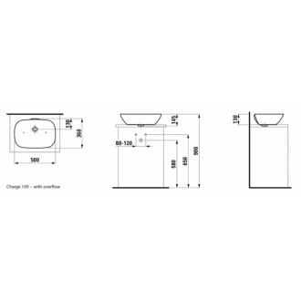 Umývadlo na dosku Laufen Ino 50x36 cm bez otvoru pre batériu H8123020001091