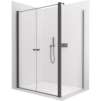 CERANO - Sprchovací kút Antelo L - Ľ/P - 6 mm - čierna matná, transparentné sklo - 130x100 cm - otočný