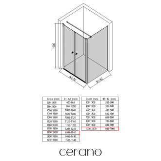 CERANO - Sprchovací kút Antelo L - Ľ/P - 6 mm - čierna matná, transparentné sklo - 130x100 cm - otočný