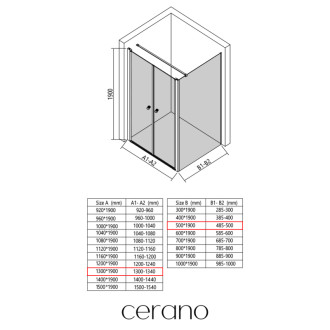 CERANO - Sprchovací kút Antelo L - Ľ/P - 6 mm - čierna matná, transparentné sklo - 130x50 cm - otočný