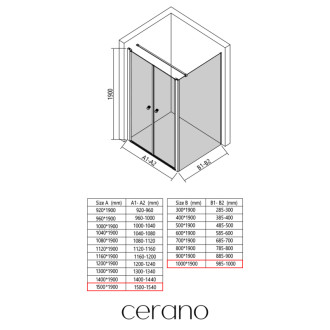 CERANO - Sprchovací kút Antelo L - Ľ/P - 6 mm - chróm, transparentné sklo - 150x100 cm - otočný