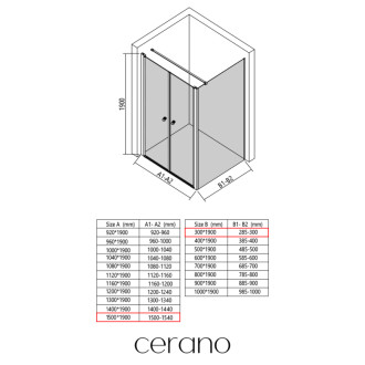 CERANO - Sprchovací kút Antelo L - Ľ/P - 6 mm - chróm, transparentné sklo - 150x30 cm - otočný