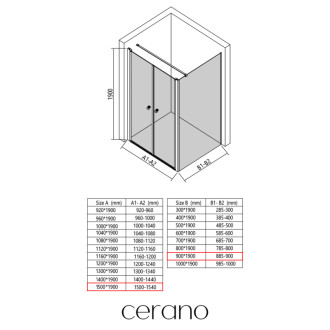 CERANO - Sprchovací kút Antelo L - Ľ/P - 6 mm - chróm, transparentné sklo - 150x90 cm - otočný