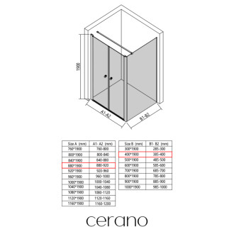CERANO - Sprchovací kút Antelo L - Ľ/P - 6 mm - chróm, transparentné sklo - 88x40 cm - otočný